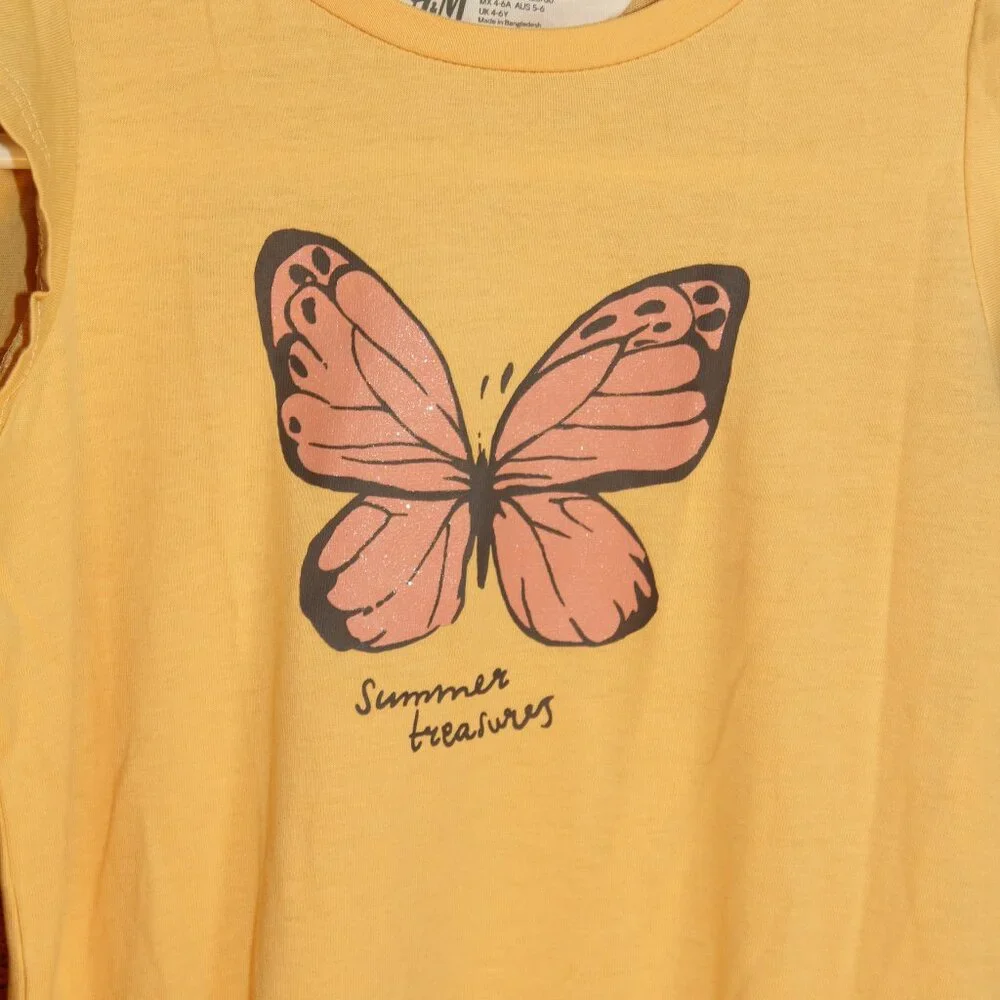 ☀️ 4/$20 H&M Size 5/6 Golden Yellow Butterfly Sun Dress - Picture 2 of 2
